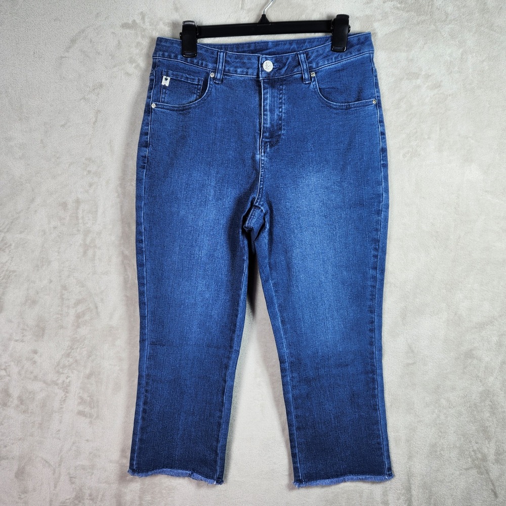 Belle by Kim Gravel Capri Womens 10 Tall Medium Wash TruTemp Frayed Hem A601117